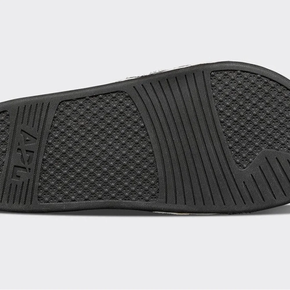 APL NWT NIB LIMITED EDITION $170 B&W DYED COW HAIR LEATHER FUR SLIDES WOMENS 5 - Picture 4 of 13